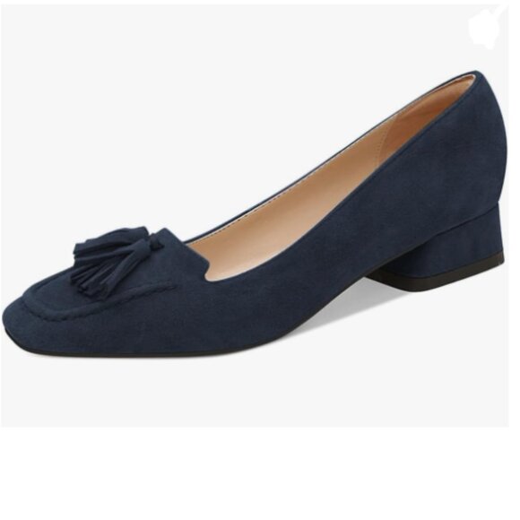 YDN Deep Blue Block Low Heel Loafers Square Toe Tassel Fringed Pump Slip On Shoe - Picture 1 of 8